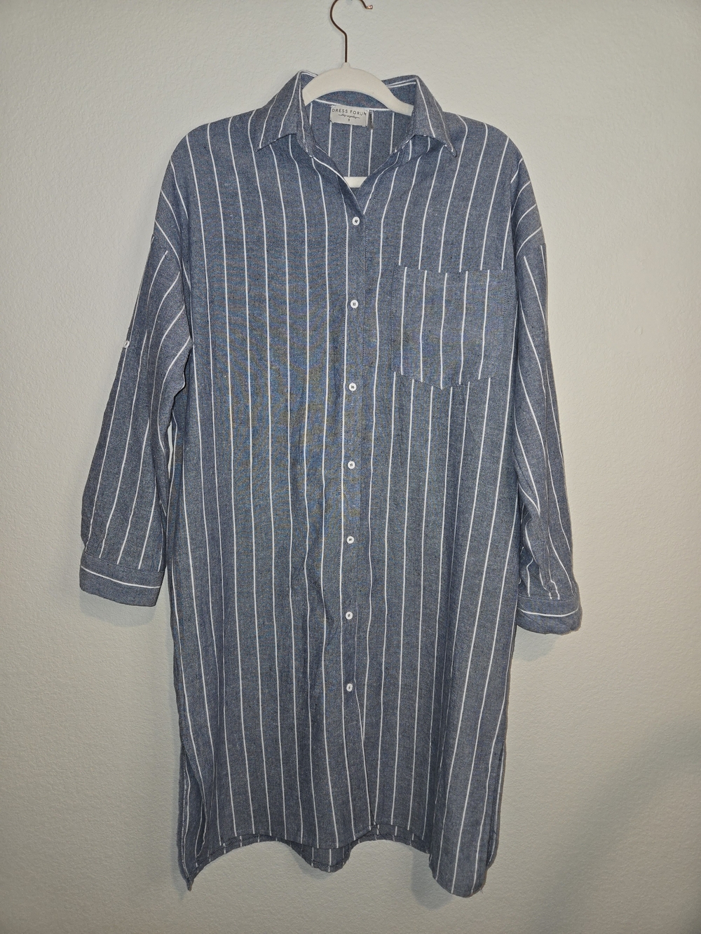Dress Forum Blue and White Striped Button-Up Top 100% Cotton